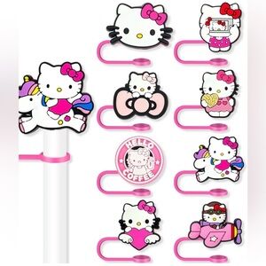 8Pcs Hello Kitty Straw Covers Cap for Tumblers Cup,Straw Topper, Silicone Straw
